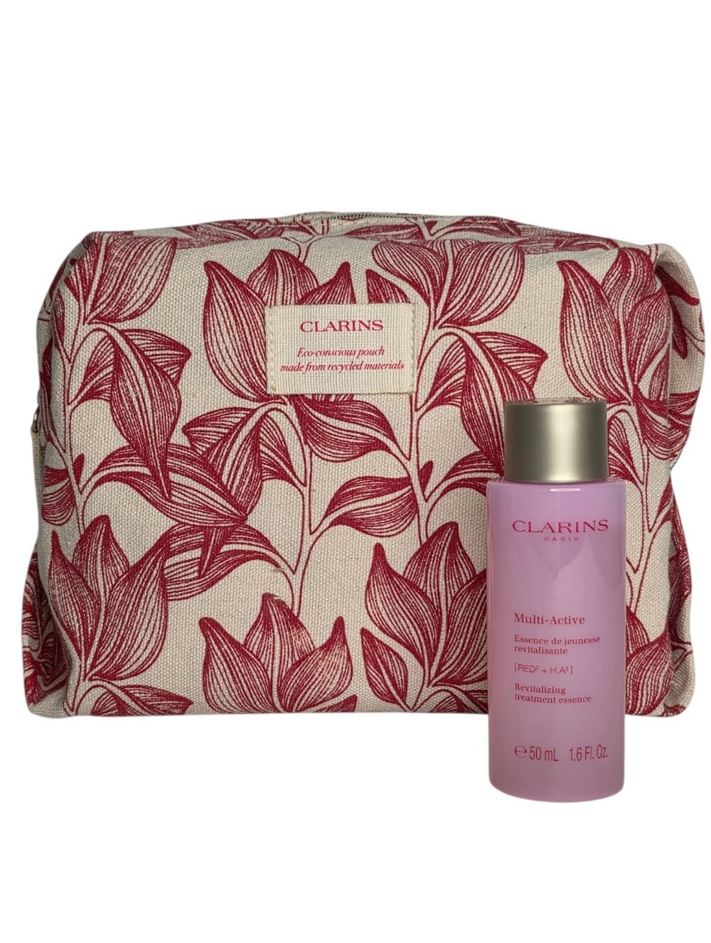 Clarins Cosmetic Bag & Multi-Active Revitalizing Treatment Essence Travel Set